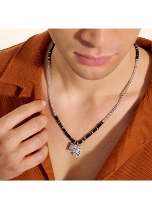  - JOHN HARDY - Heishi Sterling Silver Onyx Hematite Box Chain Tag Pendant Necklace — Size 22