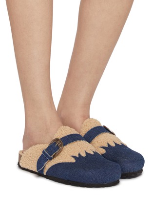 Figure View - Click To Enlarge - TAJI - Sabit Camper Shearling Denim Clogs