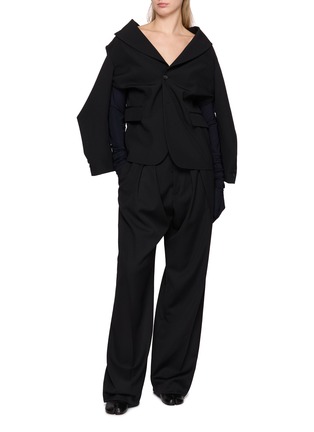 Figure View - Click To Enlarge - MM6 MAISON MARGIELA - Single Breasted Gloves Attached Wool Cotton Blazer