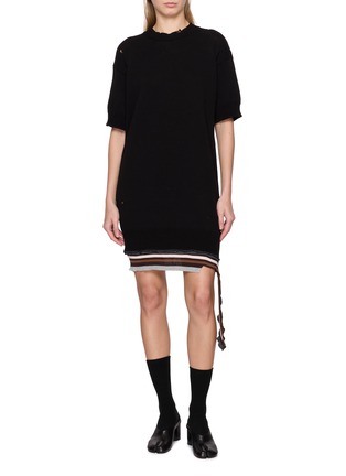 Main View - Click To Enlarge - MM6 MAISON MARGIELA - Short Sleeve Distressed Hem Rib Knit Dress