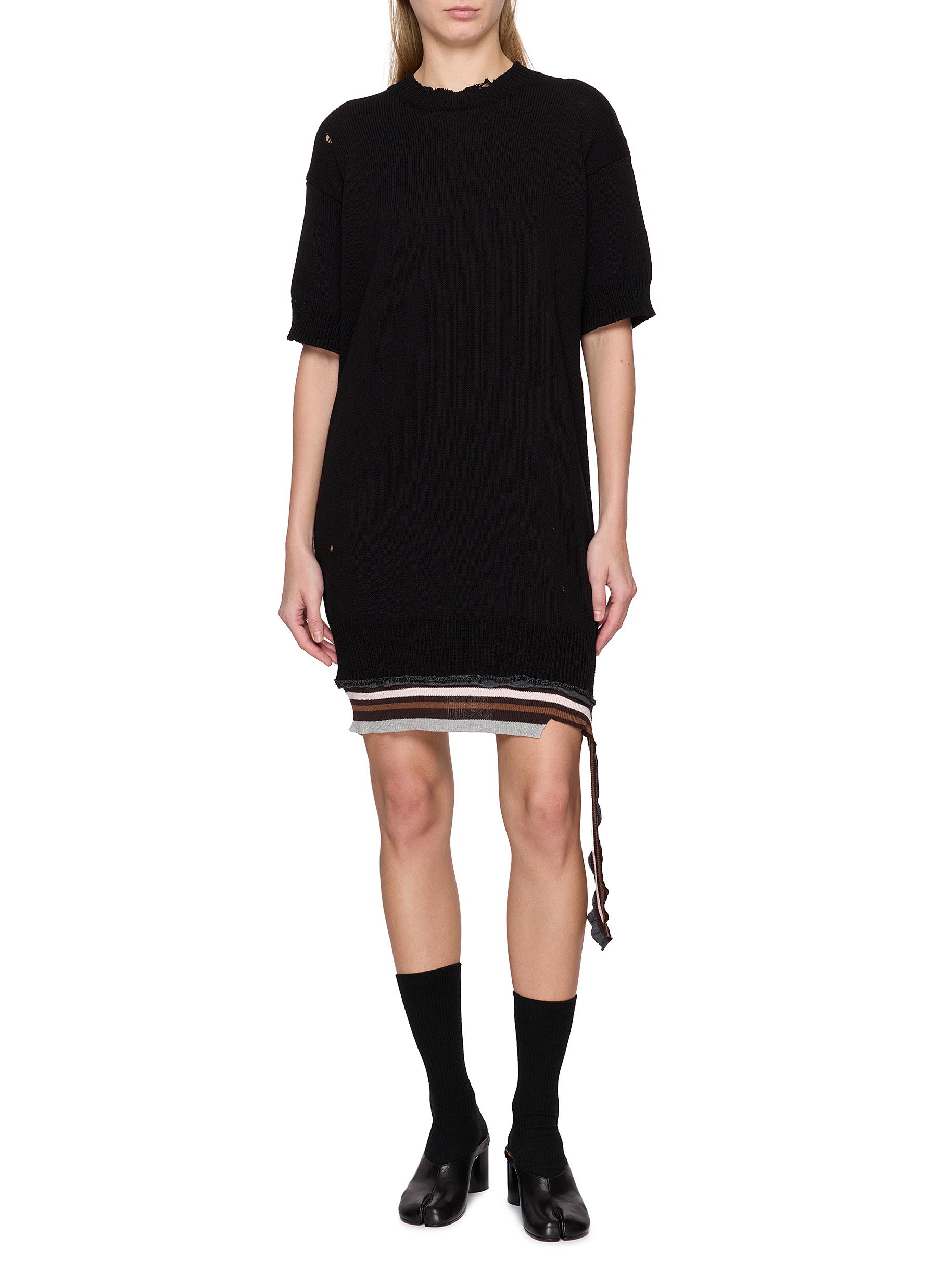 maison margiela knit dress MM6 MAISON MARGIELA | Short Sleeve Distressed Hem Rib Knit Dress | Women