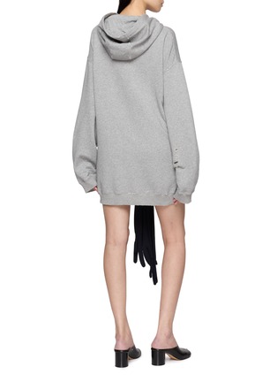 Back View - Click To Enlarge - MM6 MAISON MARGIELA - Gloves Attached Hooded Cotton Sweatshirt Dress