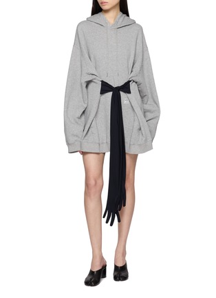 Main View - Click To Enlarge - MM6 MAISON MARGIELA - Gloves Attached Hooded Cotton Sweatshirt Dress