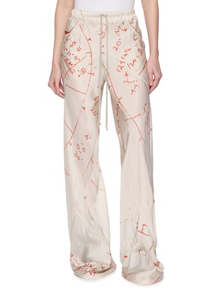 Main View - Click To Enlarge - RICK OWENS  - Scribble Print Drawstring Bias Flared Pants