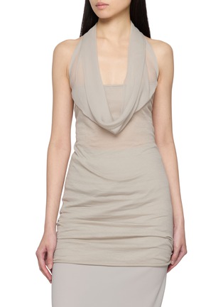 Main View - Click To Enlarge - RICK OWENS  - Sunburn Sleeveless Halterneck Cowl Neck Sheer Top