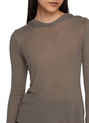  - RICK OWENS  - Long Sleeve Hooded Ribbed Silk Blend Top
