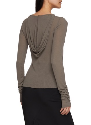 Back View - Click To Enlarge - RICK OWENS  - Long Sleeve Hooded Ribbed Silk Blend Top