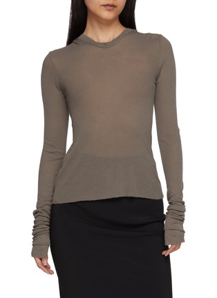 Main View - Click To Enlarge - RICK OWENS  - Long Sleeve Hooded Ribbed Silk Blend Top
