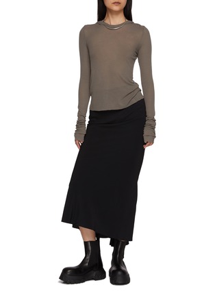 Figure View - Click To Enlarge - RICK OWENS  - Long Sleeve Hooded Ribbed Silk Blend Top