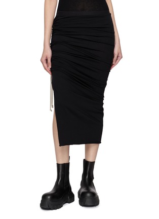 Main View - Click To Enlarge - RICK OWENS  - Ruched Side Cotton Midi Skirt