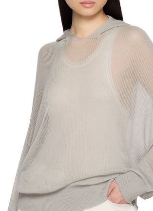  - RICK OWENS  - Long Sleeve Sheer Hooded Ribbed Knit Top