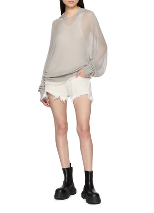 Figure View - Click To Enlarge - RICK OWENS  - Long Sleeve Sheer Hooded Ribbed Knit Top