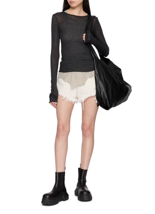 Figure View - Click To Enlarge - RICK OWENS  - Bias Cut Off Frayed Shorts