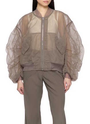 Main View - Click To Enlarge - RICK OWENS  - Sheer Gathered Sleeve Bomber Jacket