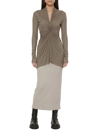 Figure View - Click To Enlarge - RICK OWENS  - Long Sleeve Ruched Front V-Neck Top