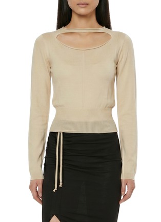 Main View - Click To Enlarge - RICK OWENS  - Cutout Neck Fitted Wool Knit Top