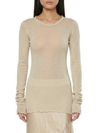 Main View - Click To Enlarge - RICK OWENS  - Long Sleeve Crewneck Sheer Ribbed Cotton T-Shirt