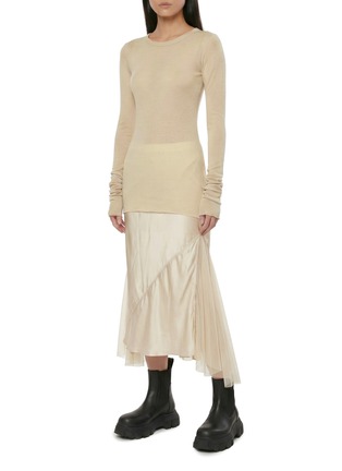 Figure View - Click To Enlarge - RICK OWENS  - Long Sleeve Crewneck Sheer Ribbed Cotton T-Shirt