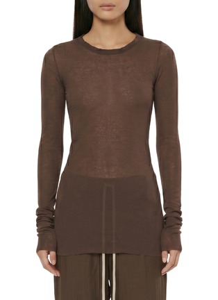 Main View - Click To Enlarge - RICK OWENS  - Long Sleeve Crewneck Sheer Ribbed Cotton T-Shirt