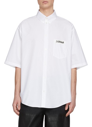 Main View - Click To Enlarge - BALENCIAGA - Logo Embroidered Regenerative Cotton Poplin Shirt