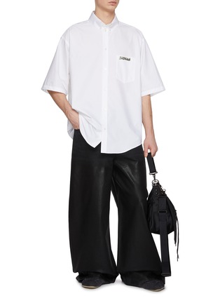 Figure View - Click To Enlarge - BALENCIAGA - Logo Embroidered Regenerative Cotton Poplin Shirt