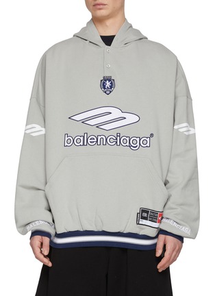 Main View - Click To Enlarge - BALENCIAGA - 3B Football Cotton Fleece Polo Hoodie