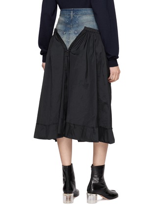 Back View - Click To Enlarge - MAISON MARGIELA - Hybrid Panelled Cotton Denim Nylon Flare Skirt