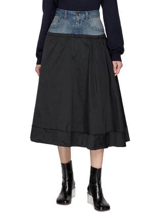 Main View - Click To Enlarge - MAISON MARGIELA - Hybrid Panelled Cotton Denim Nylon Flare Skirt