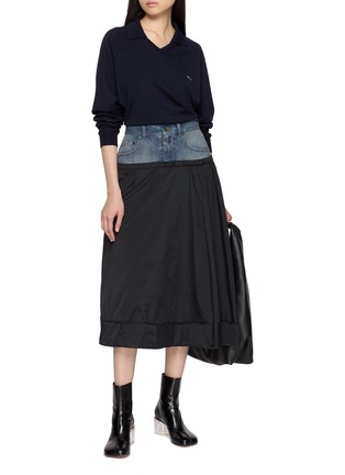 Figure View - Click To Enlarge - MAISON MARGIELA - Hybrid Panelled Cotton Denim Nylon Flare Skirt