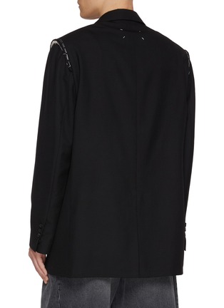 Back View - Click To Enlarge - MAISON MARGIELA - Single Breasted Unfinished Shoulder Seam Tropical Wool Blazer