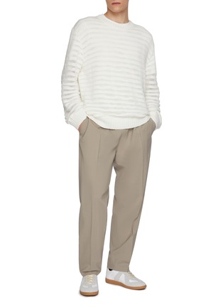 Figure View - Click To Enlarge - MM6 MAISON MARGIELA - Sheer Stripe Logo Patch Cotton Knit Sweater