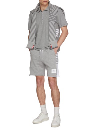 Figure View - Click To Enlarge - THOM BROWNE - Short Sleeve Side 4-Bar Cotton Piqué Polo Shirt