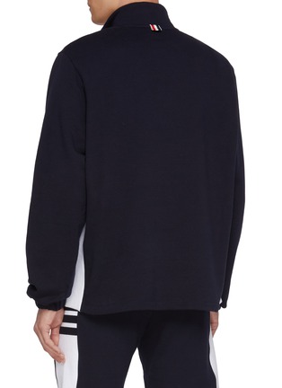 Back View - Click To Enlarge - THOM BROWNE - Funnel Neck Half Zip Colour Block Side 4-Bar Cotton Sweatshirt
