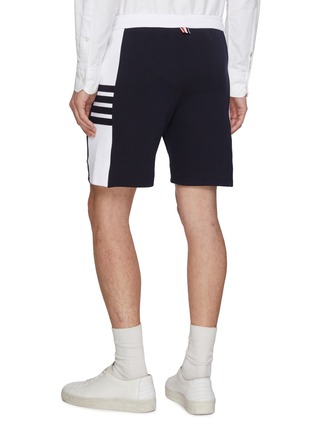 Back View - Click To Enlarge - THOM BROWNE - Colour Block Drawstring Waist Side 4-Bar Cotton Sweatshorts