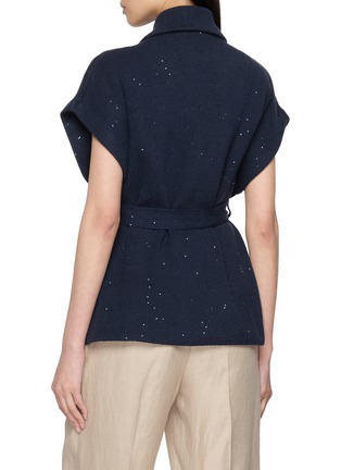 Back View - Click To Enlarge - BRUNELLO CUCINELLI - Double Breasted Sequin Embellished Belted Knit Cardigan