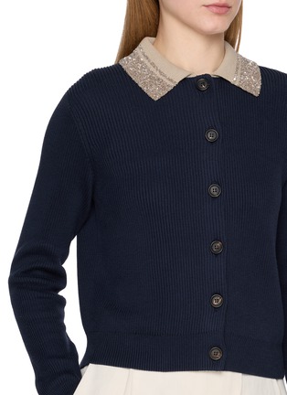  - BRUNELLO CUCINELLI - Sequin Contrast Collar Ribbed Knit Cardigan