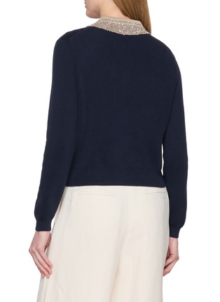Back View - Click To Enlarge - BRUNELLO CUCINELLI - Sequin Contrast Collar Ribbed Knit Cardigan