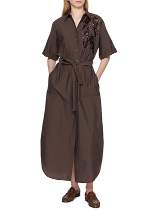 Figure View - Click To Enlarge - BRUNELLO CUCINELLI - Short Sleeve Sequin Embellished Shirt Dress
