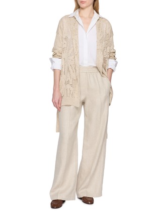 Figure View - Click To Enlarge - BRUNELLO CUCINELLI - V-Neck Belted Linen Blend Cardigan