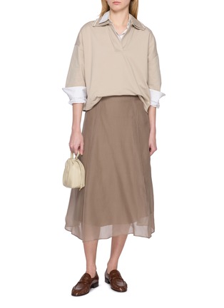 Figure View - Click To Enlarge - BRUNELLO CUCINELLI - Pleated Silk Chiffon Midi Skirt