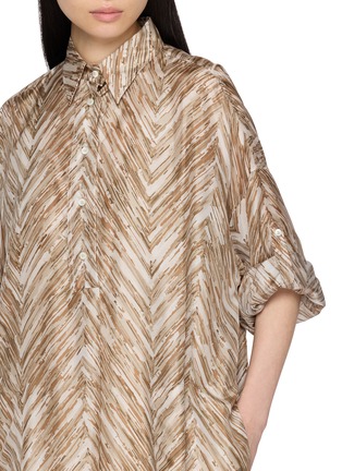  - BRUNELLO CUCINELLI - Chevron Print Silk Long Shirt Dress