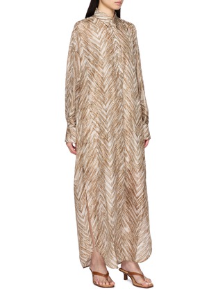 Front View - Click To Enlarge - BRUNELLO CUCINELLI - Chevron Print Silk Long Shirt Dress