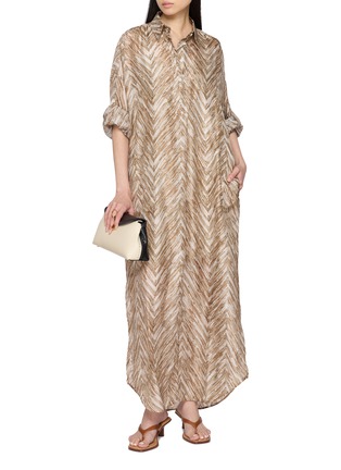 Figure View - Click To Enlarge - BRUNELLO CUCINELLI - Chevron Print Silk Long Shirt Dress