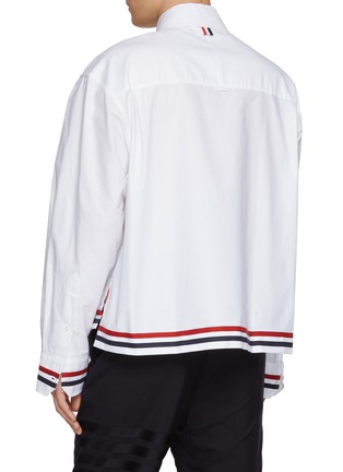 Back View - Click To Enlarge - THOM BROWNE - RWB Stripe Hem Cropped Cotton Rugby Shirt