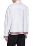 Back View - Click To Enlarge - THOM BROWNE - RWB Stripe Hem Cropped Cotton Rugby Shirt