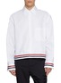 THOM BROWNE RWB Stripe Hem Cropped Cotton Rugby Shirt