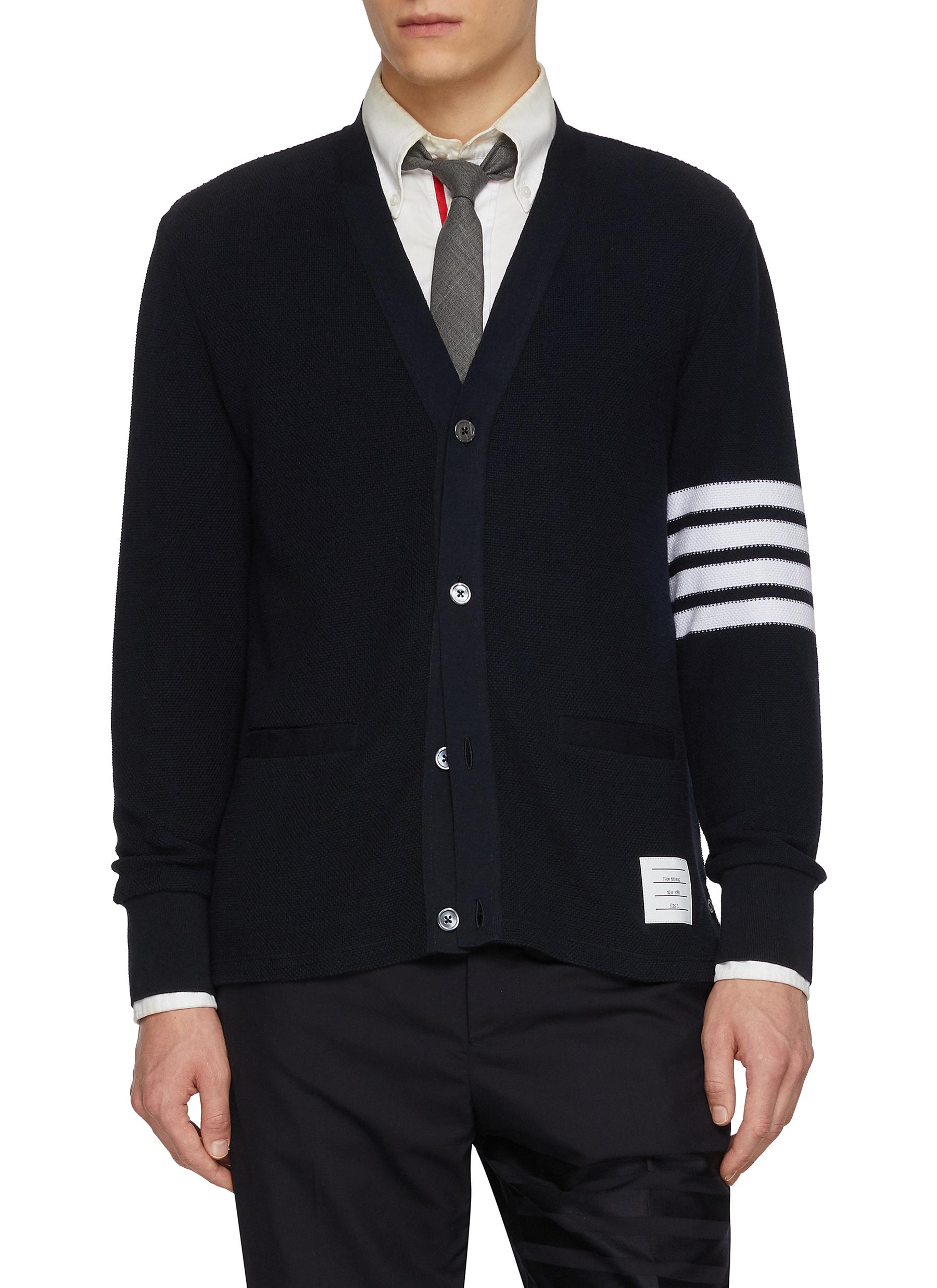 THOM BROWNE | Textured Piqué 4-Bar Cotton Knit Cardigan | Men