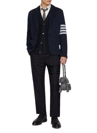 Figure View - Click To Enlarge - THOM BROWNE - Textured Piqué 4-Bar Cotton Knit Cardigan