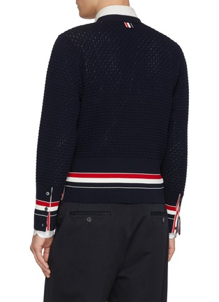 Back View - Click To Enlarge - THOM BROWNE - Ripple Stitched RWB Stripe Hem Cotton Cardigan