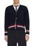 THOM BROWNE Ripple Stitched RWB Stripe Hem Cotton Cardigan